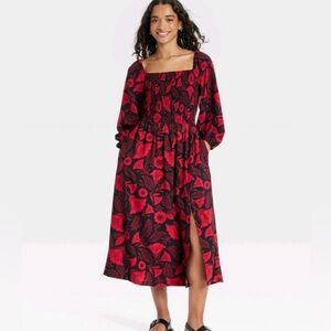 Target Latino Heritage Month Red Floral Square-Neck Midi Dress
